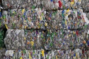 bales of commingled plastics stacked together